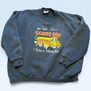 Vintage Lee Sweatshirt Mens 2XL Gray Fleece Halloween School Bus Driver USA 90s